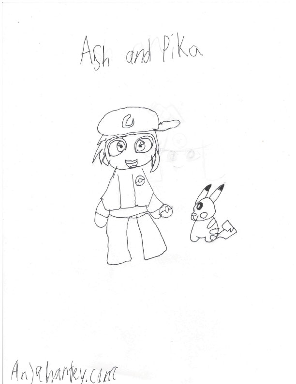 Ash and Pikachu Colouring Page